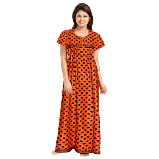 Generic Women's Cotton Printed Maxi Nighty (Orange)
