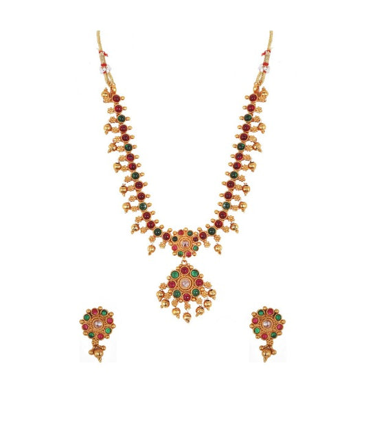 Generic Women's Elegent Brass Kempu Chain Jewellery Set (Multi Color, Free Size)