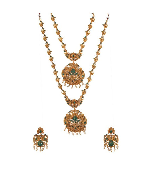 Generic Women's Elegent And  Modern Double Line Temple Jewellery Set (Green, Free Size)