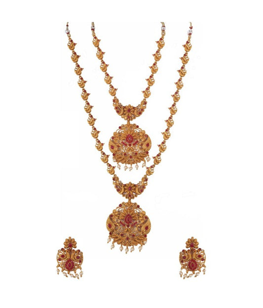Generic Women's Elegent And  Modern Double Line Temple Jewellery Set (Red, Free Size)