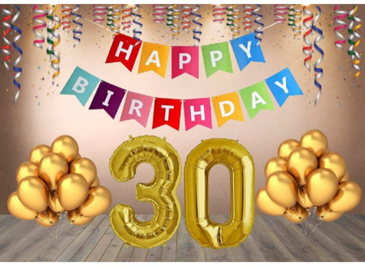 Generic 30Th Happy Birthday Decoration Combo With Multi Color Banner (Golden)