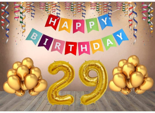 Generic 29Th Happy Birthday Decoration Combo With Multi Color Banner (Golden)
