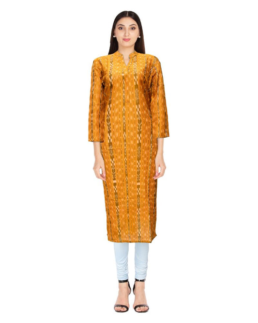 Generic Women's Sambalpuri Certified Handloom Cotton Straight Kurti (Mustard Yellow)
