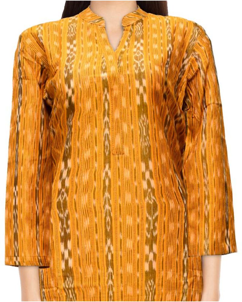 Generic Women's Sambalpuri Certified Handloom Cotton Straight Kurti (Mustard Yellow)