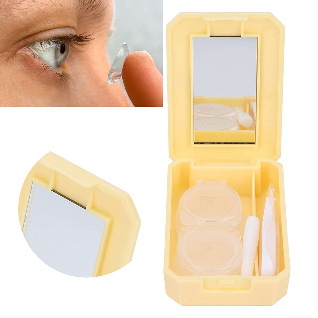 Generic Pack Of_2 Container Soak Storage Kit, Practical Contact Lens Box with Mirror for Travel for Home for Business Trip (Assorted)