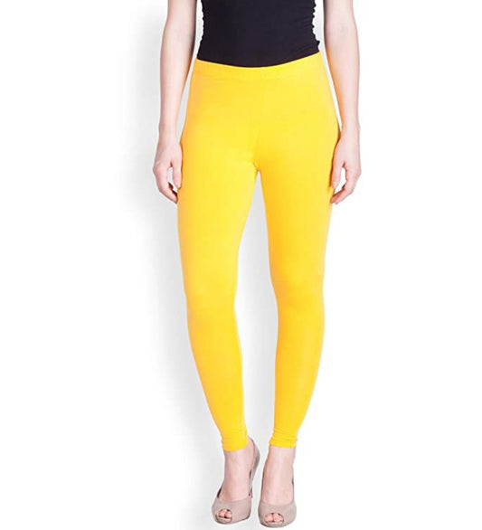 Generic Women's Cotton Stretchable Skin Fit Ankle Length Leggings (Yellow)