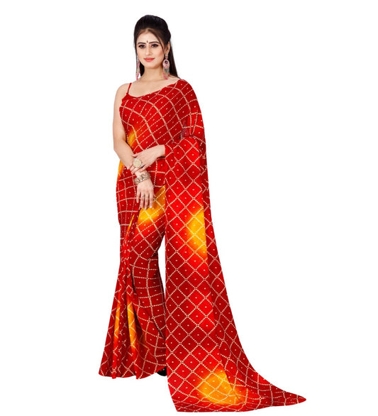 Generic Women's Poly Georgette Printed Saree Without Blouse (Red)