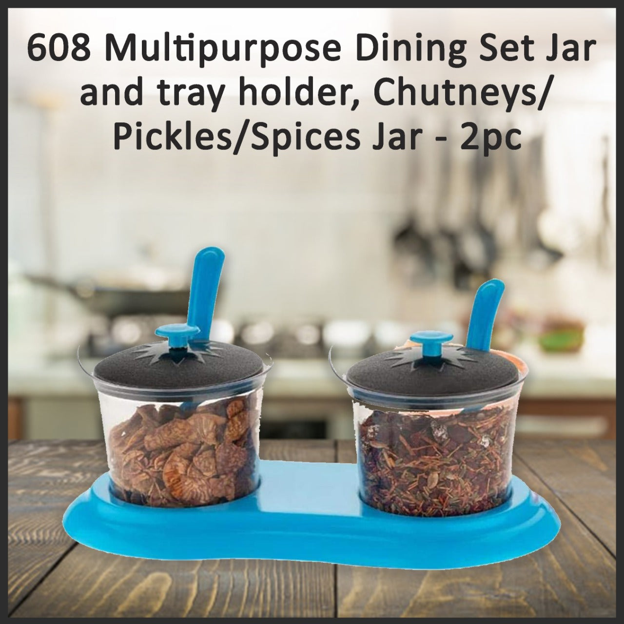 608 Multipurpose Dining Set Jar and tray holder, Chutneys/Pickles/Spices Jar - 2pc DeoDap